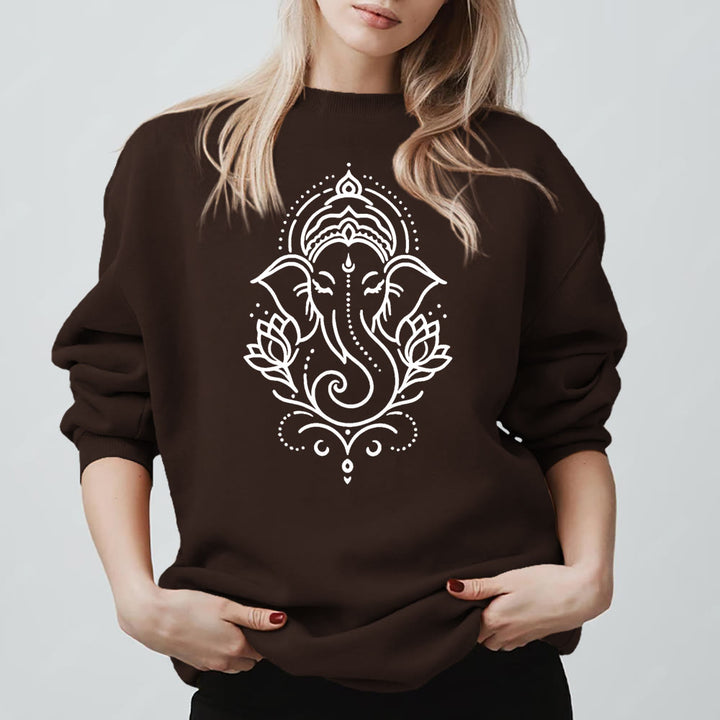 Sweat-shirt polaire Olivenorma Peaceful Elephant Ganesha Lotus Meditation, pull inspiré - Brun - 2XL - image 9