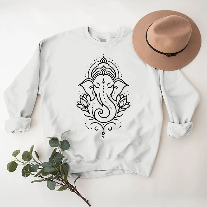 T-shirt polaire Olivenorma Peaceful Elephant Lotus Meditation, sweat-shirt inspirant - Blanc - 2XL - image 3