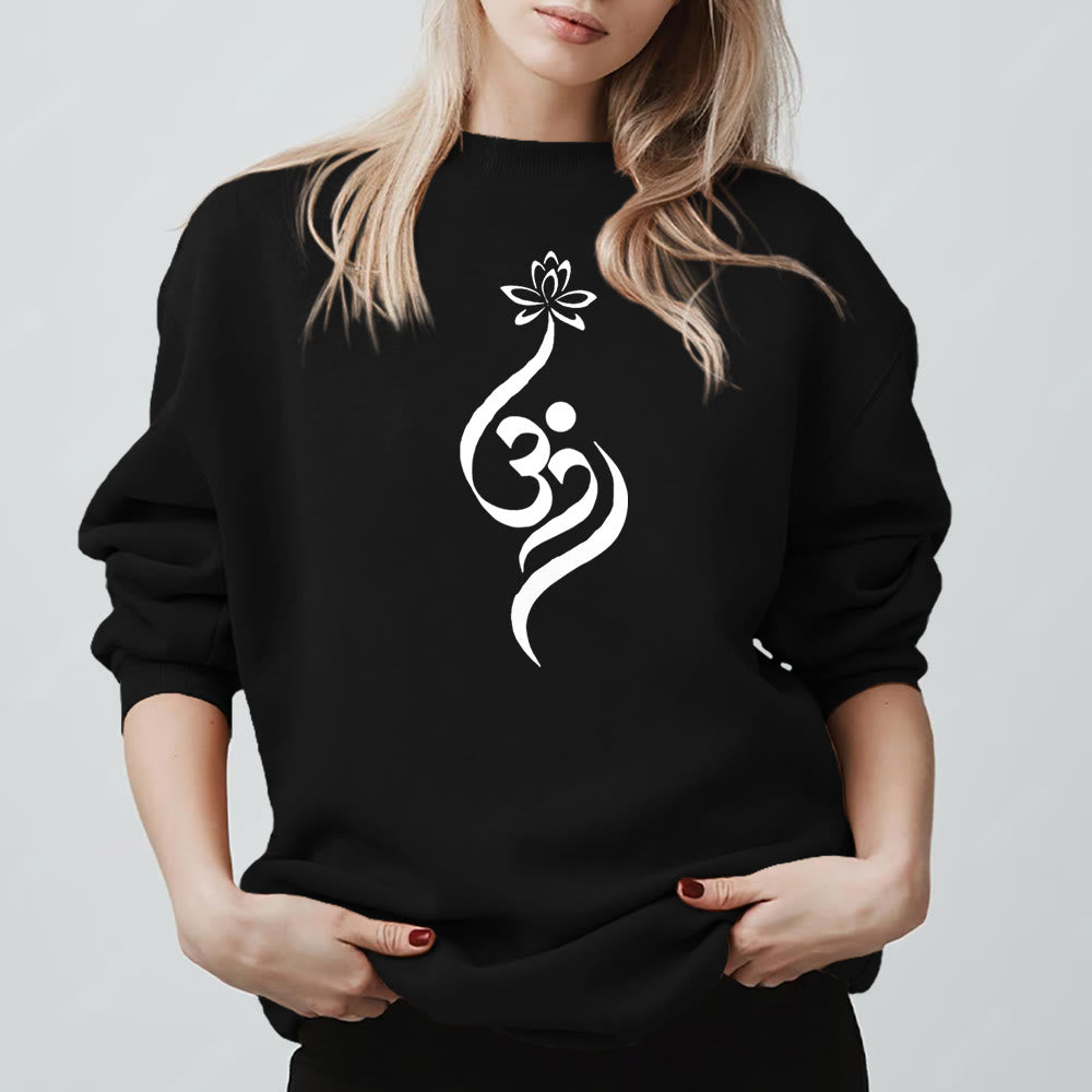 Sweat-shirt léger en polaire Olivenorma avec symbole OM et méditation spirituelle du lotus - Noir - 2XL - image 6