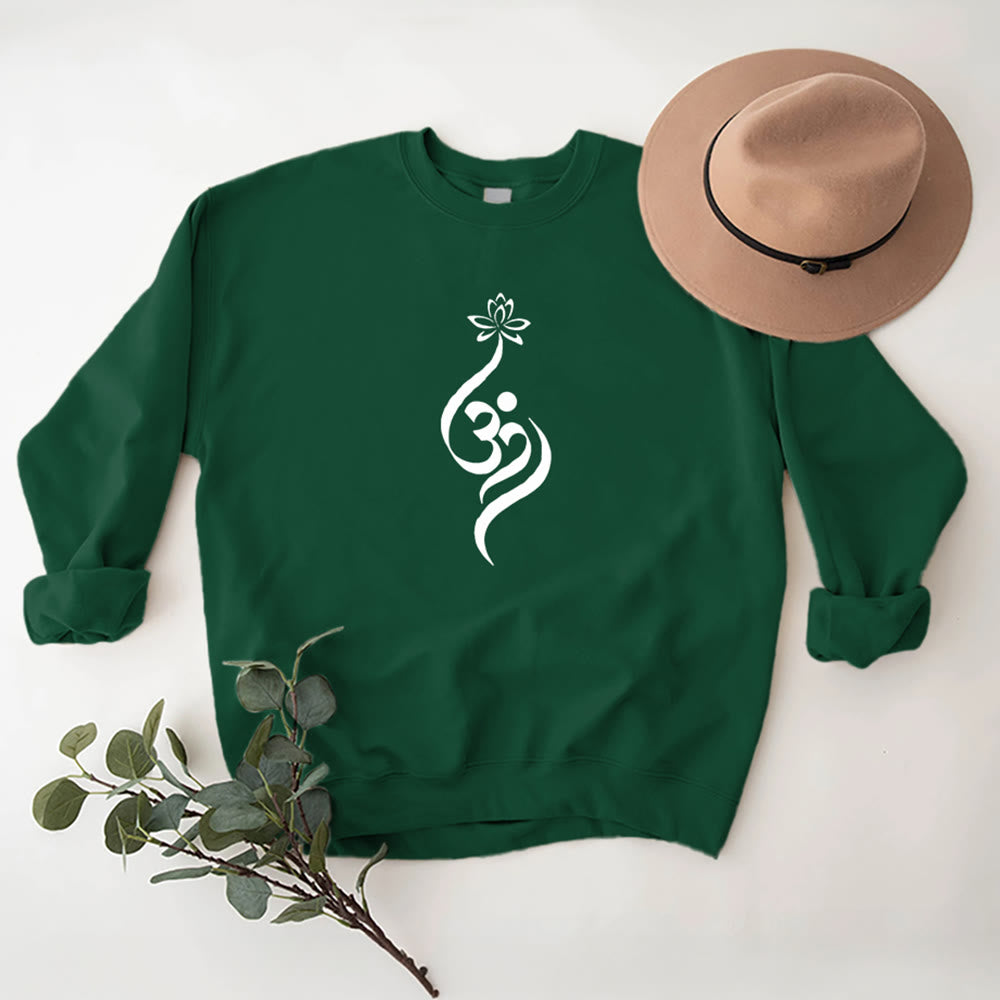 Sweat-shirt léger en polaire Olivenorma avec symbole OM et méditation spirituelle du lotus - Vert - 2XL - image 0