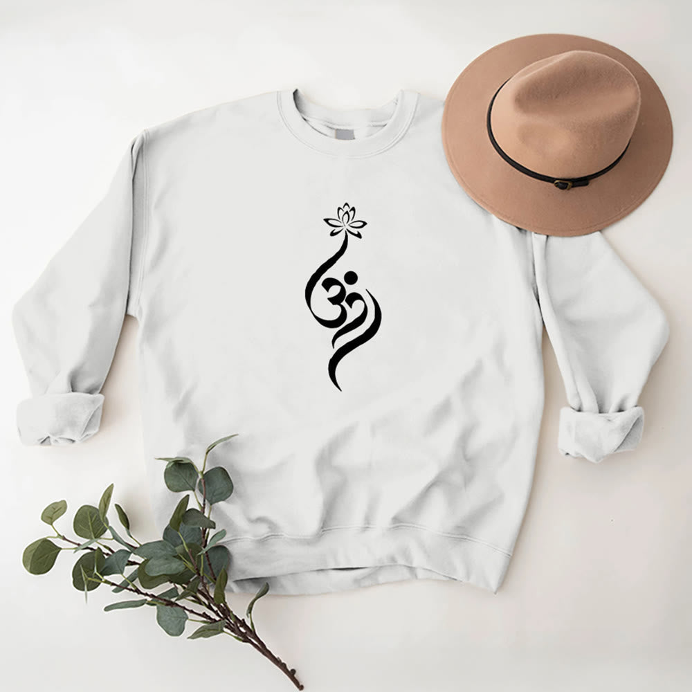 Sweat-shirt léger en polaire Olivenorma avec symbole OM et méditation spirituelle du lotus - Blanc - 2XL - image 4