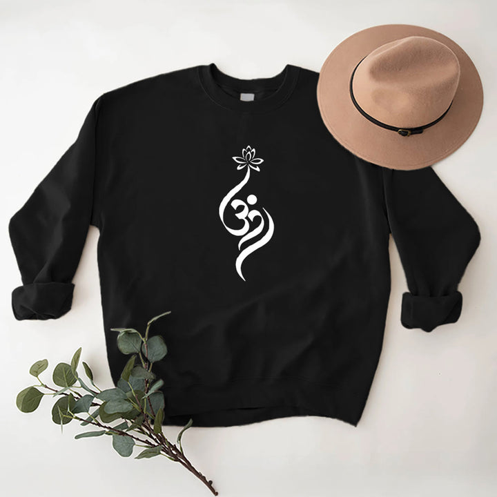 Sweat-shirt léger en polaire Olivenorma avec symbole OM et méditation spirituelle du lotus - Noir - 2XL - image 6