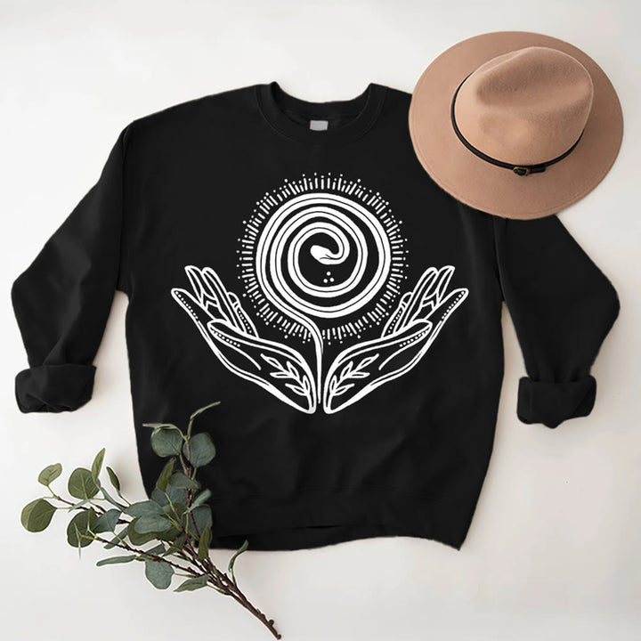Sweat-shirt ample à col ras du cou et manches longues avec motif spirale de croissance spirituelle Olivenorma - Noir - 2XL - image 5