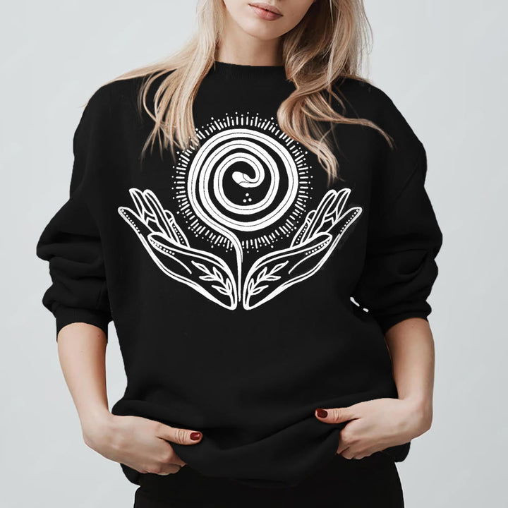 Sweat-shirt ample à col ras du cou et manches longues avec motif spirale de croissance spirituelle Olivenorma - Noir - 2XL - image 5