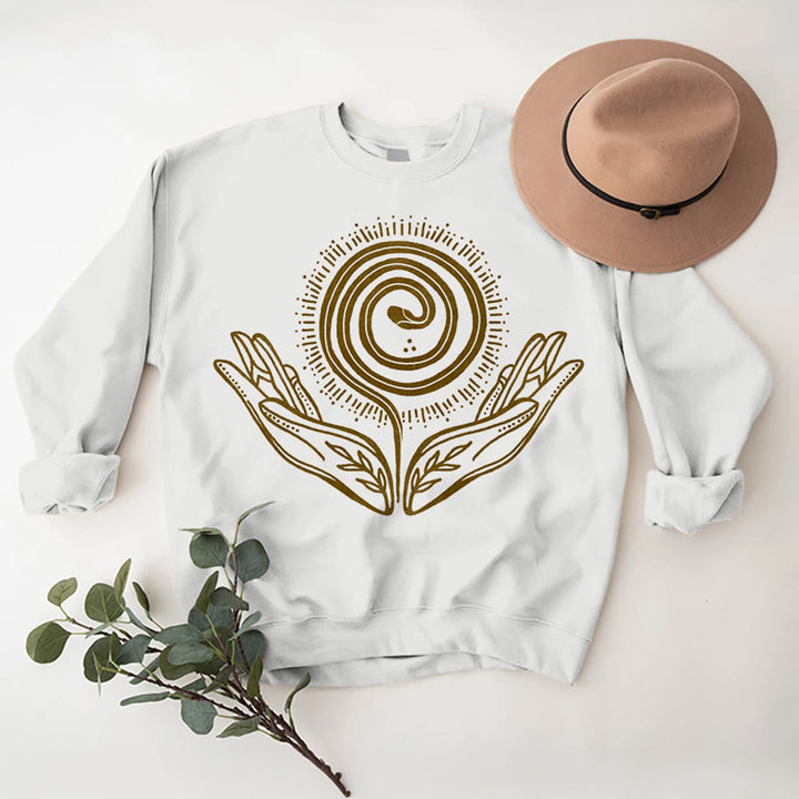 Sweat-shirt ample à col ras du cou et manches longues avec motif spirale de croissance spirituelle Olivenorma - Blanc - 2XL - image 3