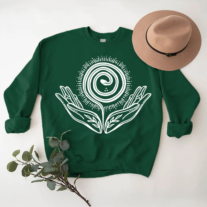 Sweat-shirt ample à col ras du cou et manches longues avec motif spirale de croissance spirituelle Olivenorma - image 14