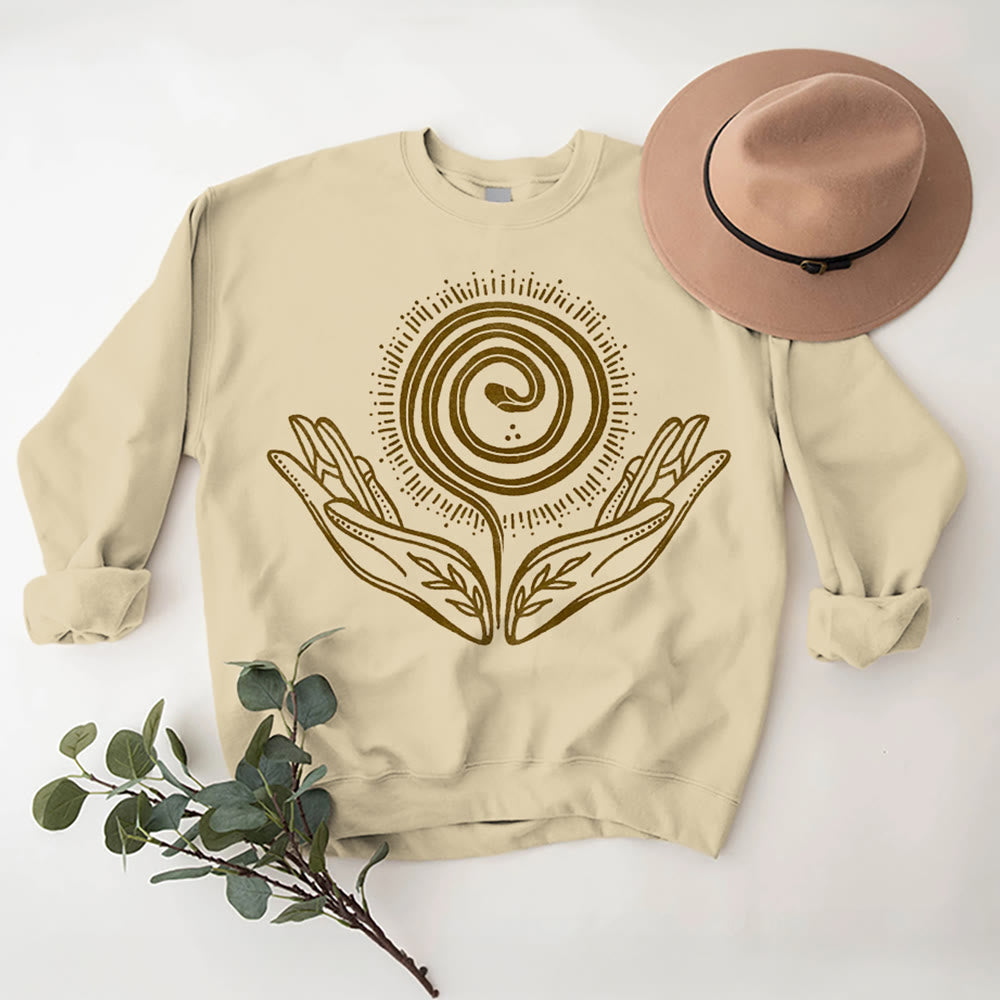 Sweat-shirt ample à col ras du cou et manches longues avec motif spirale de croissance spirituelle Olivenorma - Jaune clair - 2XL - image 0