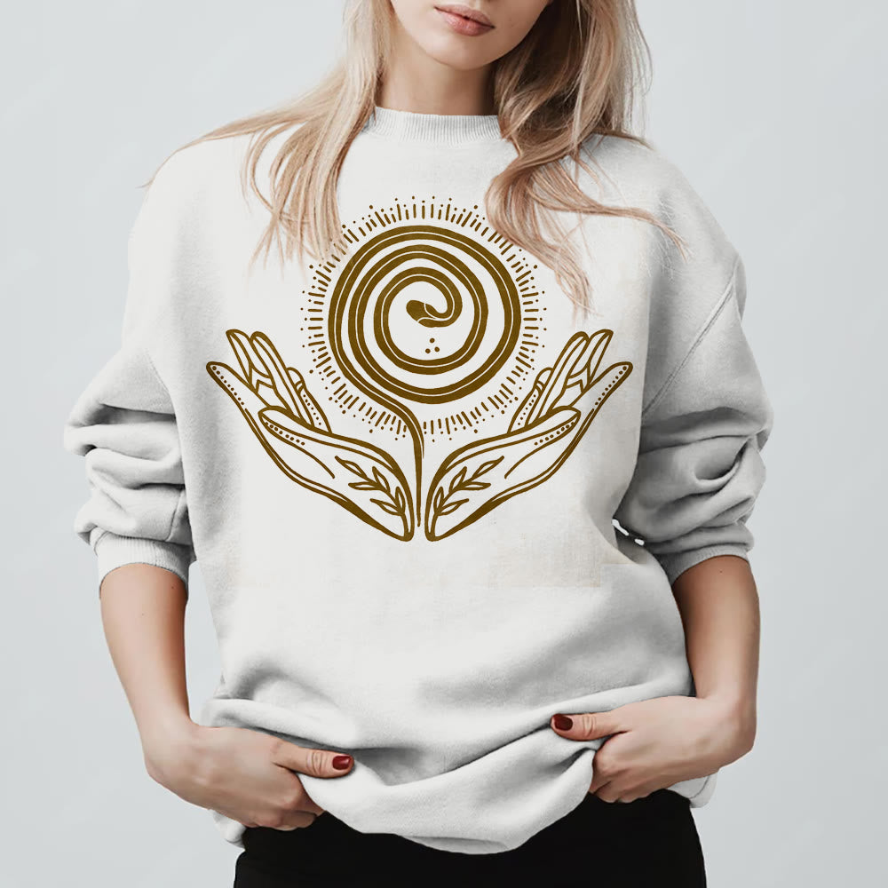 Sweat-shirt ample à col ras du cou et manches longues avec motif spirale de croissance spirituelle Olivenorma - Blanc - 2XL - image 3
