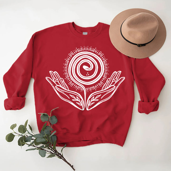 Sweat-shirt ample à col ras du cou et manches longues avec motif spirale de croissance spirituelle Olivenorma - image 12