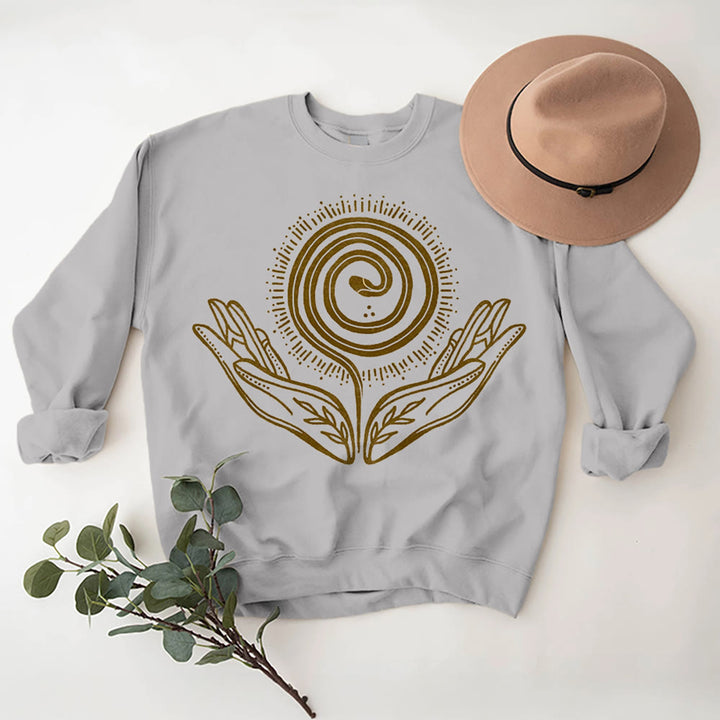 Sweat-shirt ample à col ras du cou et manches longues avec motif spirale de croissance spirituelle Olivenorma - Gris - 2XL - image 7