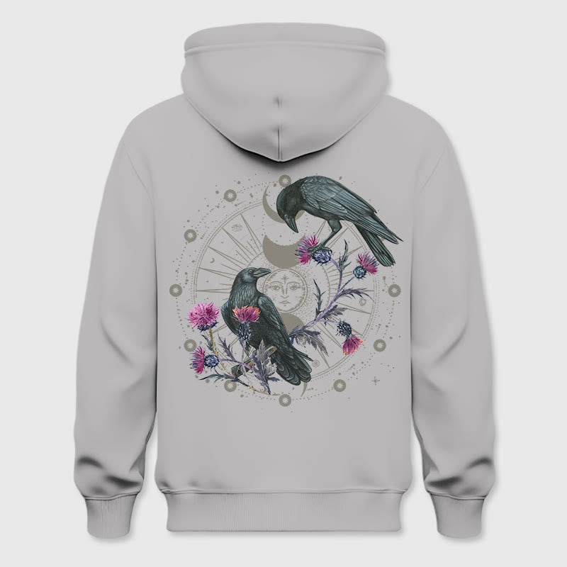 Pull à capuche en polaire à imprimé floral et phase de lune mystique Olivenorma , haut ample - Gris - 2XL - image 9