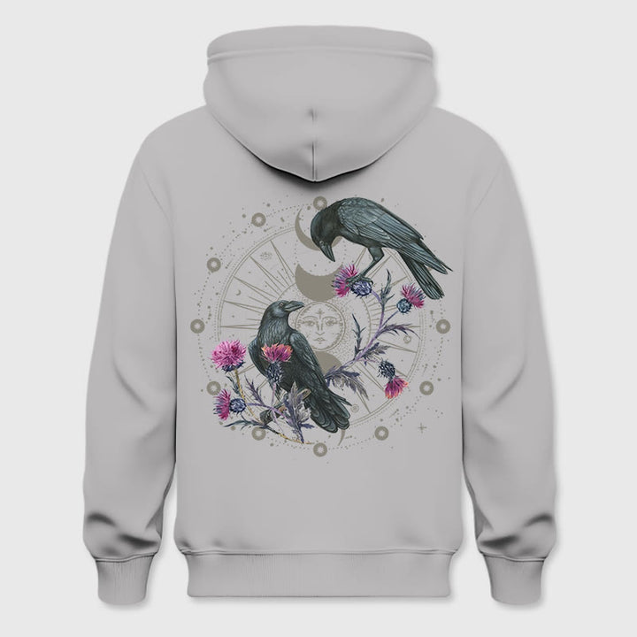 Pull à capuche en polaire à imprimé floral et phase de lune mystique Olivenorma , haut ample - Gris - 2XL - image 9