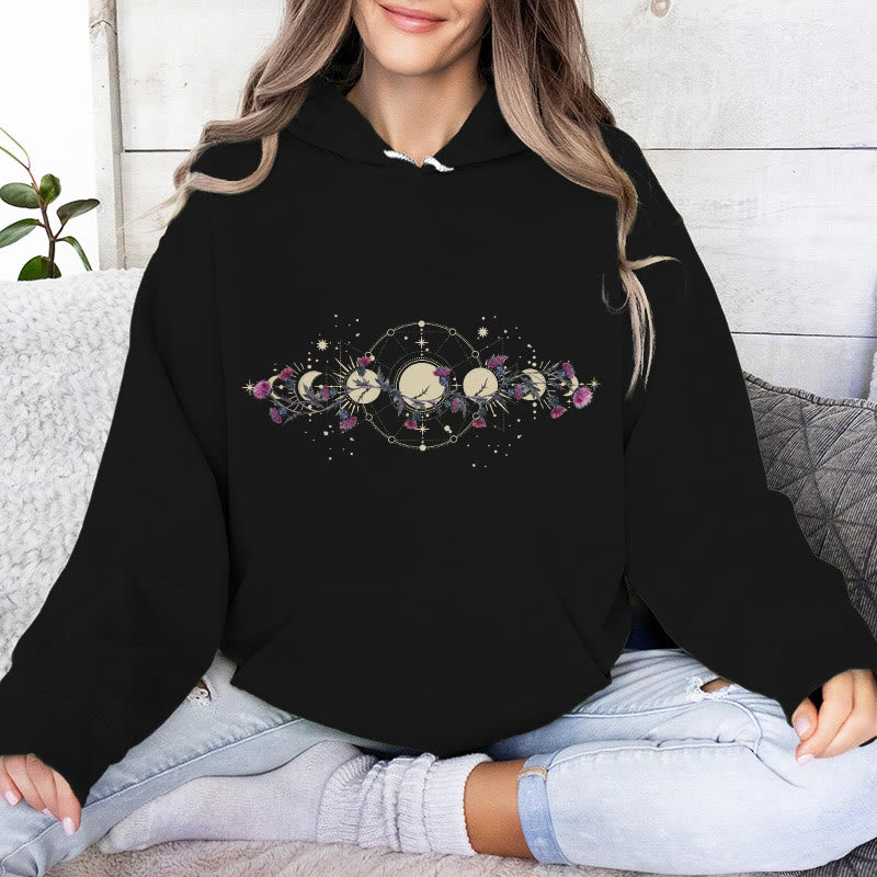 Pull à capuche en polaire à imprimé floral et phase de lune mystique Olivenorma , haut ample - image 2