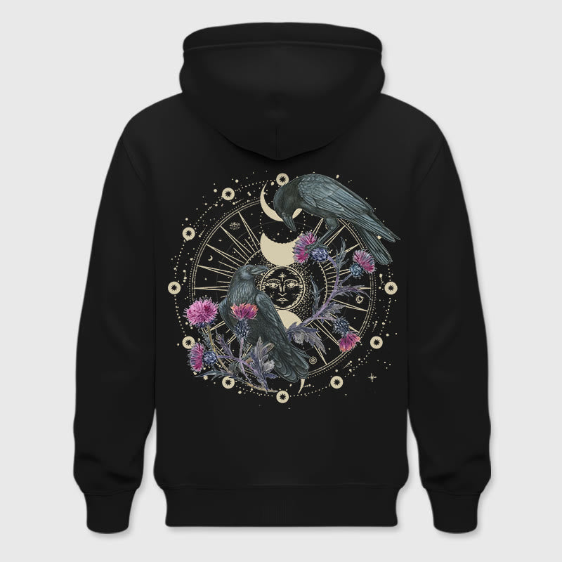 Pull à capuche en polaire à imprimé floral et phase de lune mystique Olivenorma , haut ample - Noir - 2XL - image 0