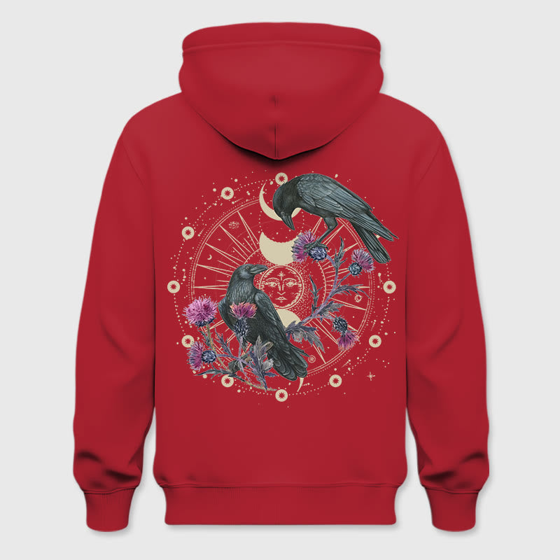 Pull à capuche en polaire à imprimé floral et phase de lune mystique Olivenorma , haut ample - Rouge - 2XL - image 18