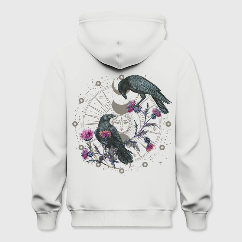 Pull à capuche en polaire à imprimé floral et phase de lune mystique Olivenorma , haut ample - Blanc - 2XL - image 6