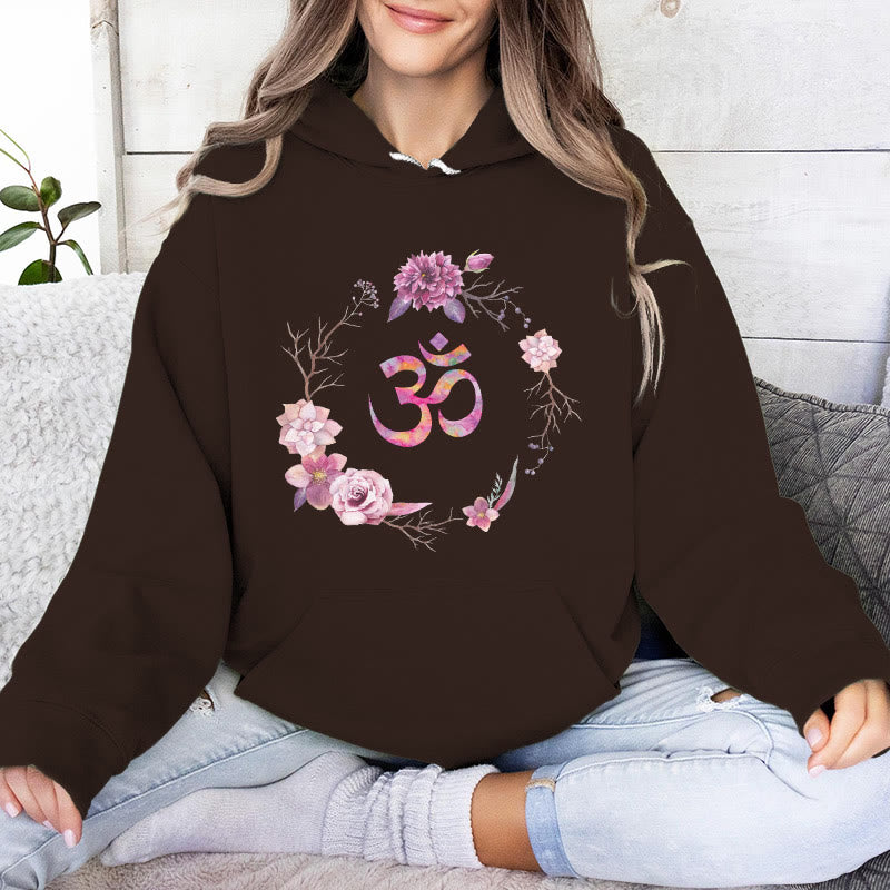 Pulls inspirants Olivenorma avec symbole OM et fleurs, haut polaire, sweat à capuche décontracté pour le yoga - Brun - 2XL - image 0
