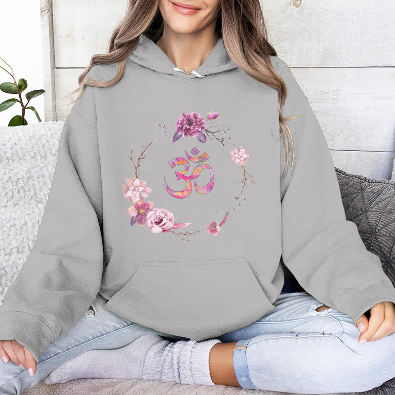 Pulls inspirants Olivenorma avec symbole OM et fleurs, haut polaire, sweat à capuche décontracté pour le yoga - Gris - 2XL - image 9
