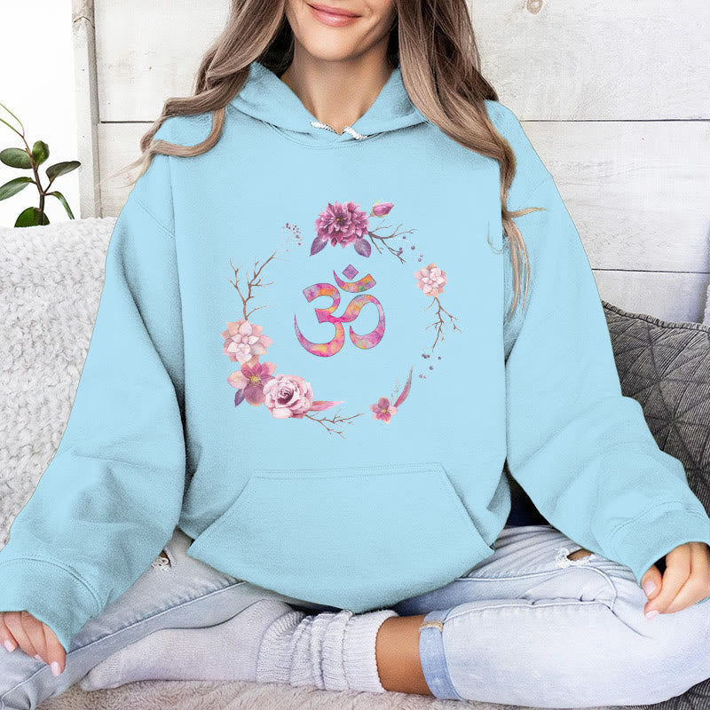 Pulls inspirants Olivenorma avec symbole OM et fleurs, haut polaire, sweat à capuche décontracté pour le yoga - Bleu - 2XL - image 17