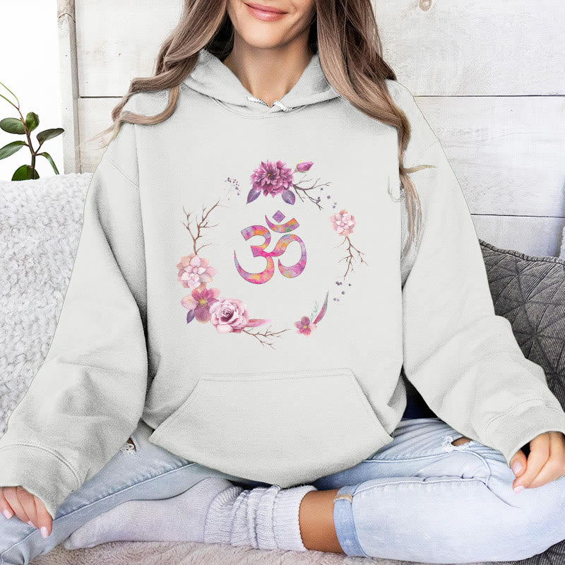 Pulls inspirants Olivenorma avec symbole OM et fleurs, haut polaire, sweat à capuche décontracté pour le yoga - Blanc - 2XL - image 7