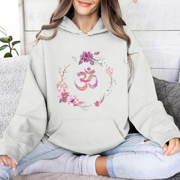 Pulls inspirants Olivenorma avec symbole OM et fleurs, haut polaire, sweat à capuche décontracté pour le yoga - Blanc - 2XL - image 7