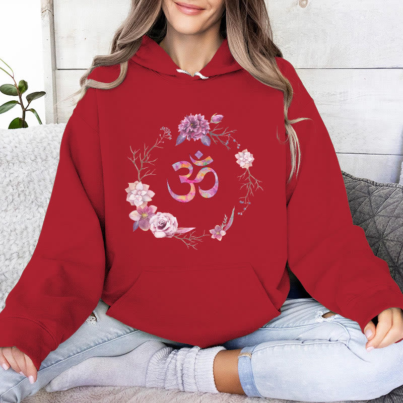 Pulls inspirants Olivenorma avec symbole OM et fleurs, haut polaire, sweat à capuche décontracté pour le yoga - Rouge - 2XL - image 13