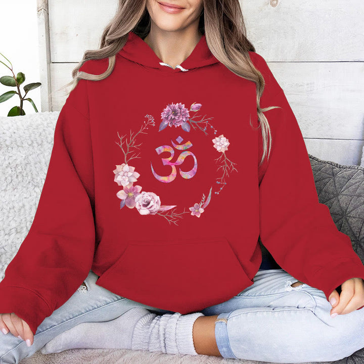 Pulls inspirants Olivenorma avec symbole OM et fleurs, haut polaire, sweat à capuche décontracté pour le yoga - Rouge - 2XL - image 13