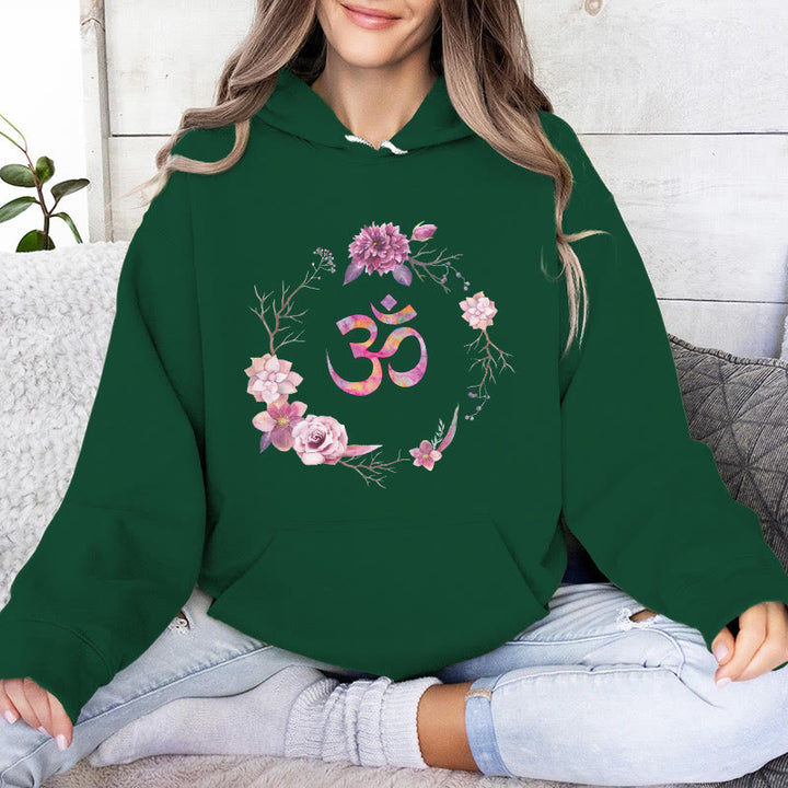 Pulls inspirants Olivenorma avec symbole OM et fleurs, haut polaire, sweat à capuche décontracté pour le yoga - Vert - 2XL - image 15