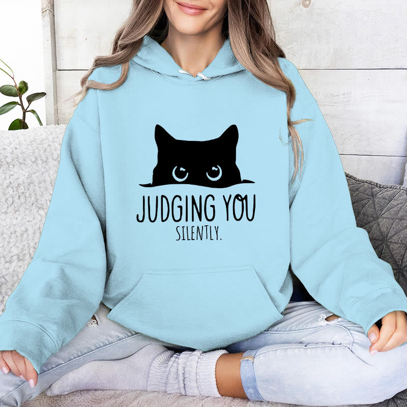Olivenorma VOUS JUGER SILENCIEUSEMENT Mignon Chaton Ample Sweats Femmes Hommes Sweats à Capuche - Bleu - 2XL - image 0