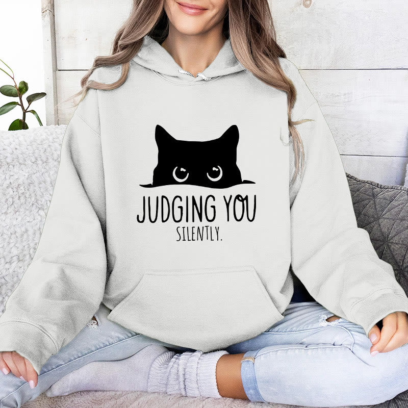 Olivenorma VOUS JUGER SILENCIEUSEMENT Mignon Chaton Ample Sweats Femmes Hommes Sweats à Capuche - Blanc - 2XL - image 4