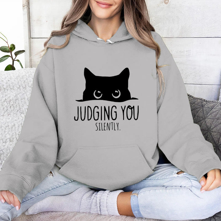 Olivenorma VOUS JUGER SILENCIEUSEMENT Mignon Chaton Ample Sweats Femmes Hommes Sweats à Capuche - Gris - 2XL - image 6
