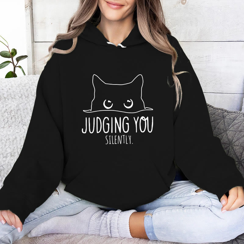 Olivenorma VOUS JUGER SILENCIEUSEMENT Mignon Chaton Ample Sweats Femmes Hommes Sweats à Capuche - Noir - 2XL - image 12
