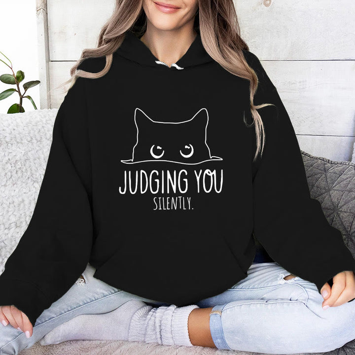 Olivenorma VOUS JUGER SILENCIEUSEMENT Mignon Chaton Ample Sweats Femmes Hommes Sweats à Capuche - Noir - 2XL - image 12