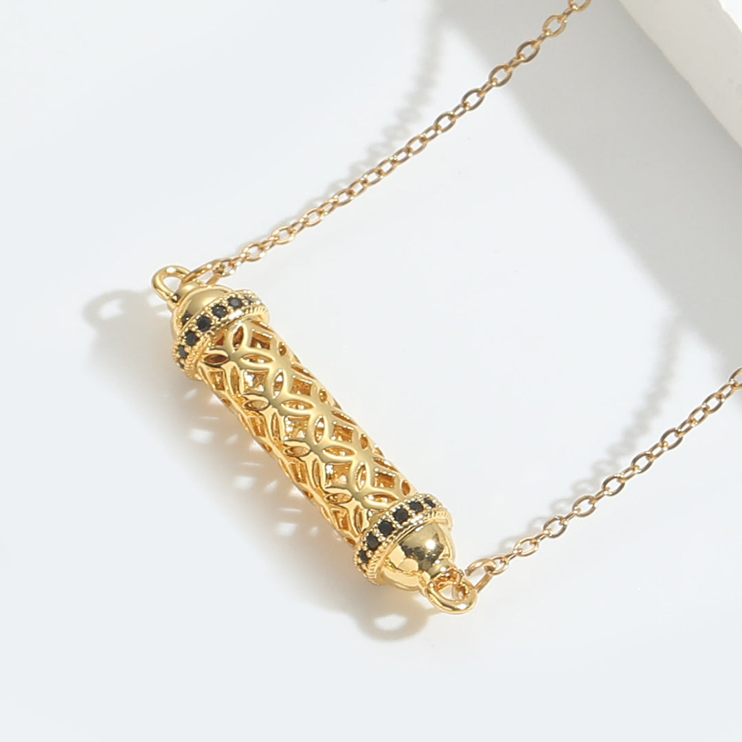 Collier ras du cou vintage en tube creux avec zircone Olivenorma - Noir - image 1