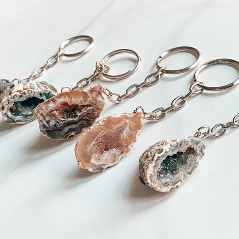 Porte-clés en géode d'agate naturelle Olivenorma - Agate fleur de cerisier - image 0