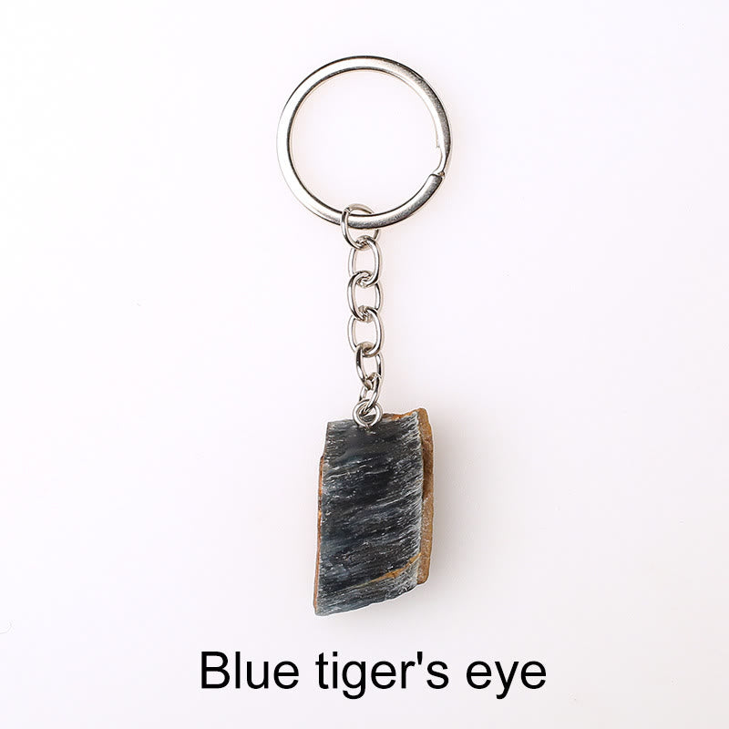 Porte-clés unique en cristal brut et pierre précieuse brute Olivenorma - Œil de tigre bleu - image 23