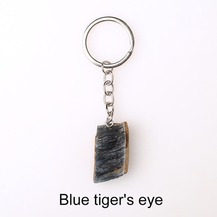 Porte-clés unique en cristal brut et pierre précieuse brute Olivenorma - Œil de tigre bleu - image 23