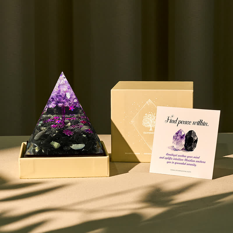 Olivenorma Soul Serenity – Pyramide Arbre de Vie en Améthyste et Obsidienne - 10*10cm (avec carte) - OUI S'IL VOUS PLAÎT 8 $ - image 0