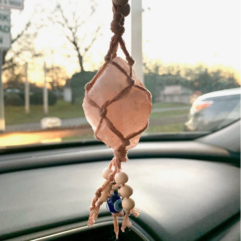 Porte-clés pendentif en cristal naturel avec corde en macramé colorée Olivenorma - image 3