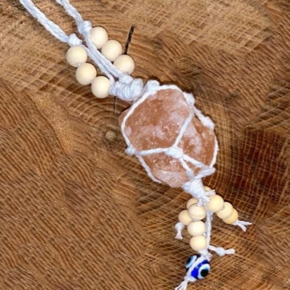 Porte-clés pendentif en cristal naturel avec corde en macramé colorée Olivenorma - Corde blanche - Pierre Empereur Rose - image 4