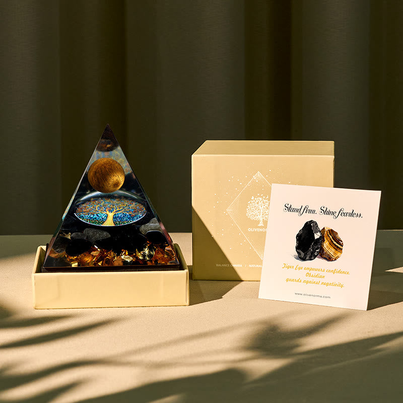 Pyramide d'orgone de protection en œil de tigre et obsidienne du gardien Olivenorma - 10*10cm (avec carte) - OUI S'IL VOUS PLAÎT 8 $ - image 0