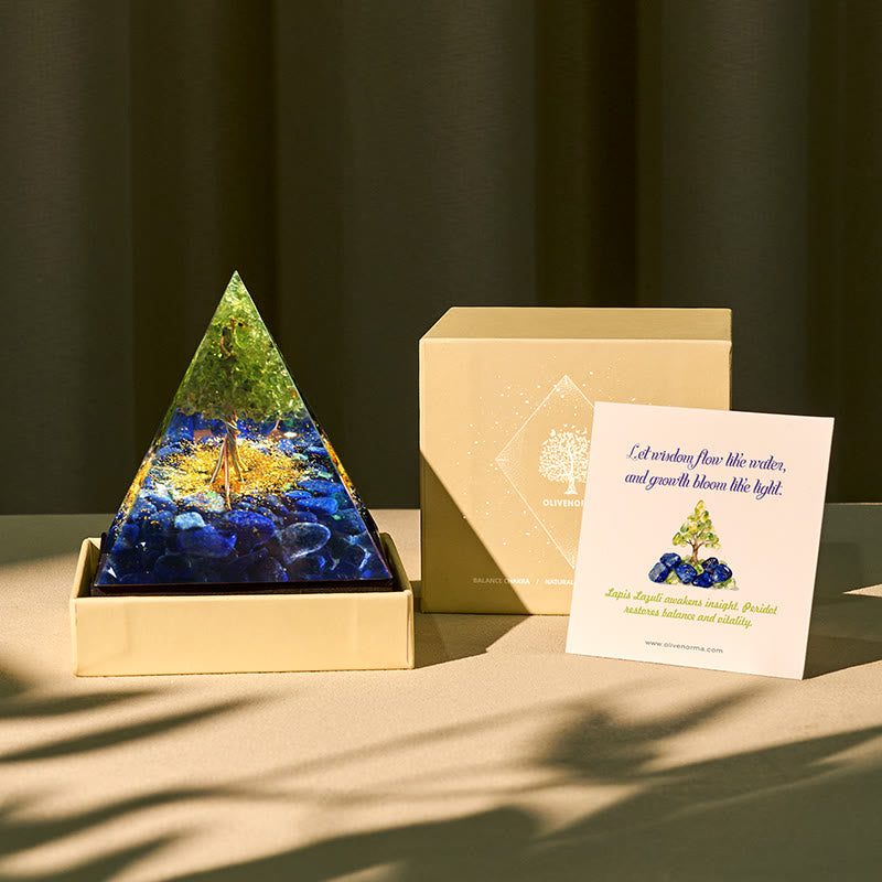 Olivenorma Océan de Sagesse - Lapis Lazuli et Péridot Arbre de Vie Pyramide d'Orgone - 10*10cm (avec carte) - OUI S'IL VOUS PLAÎT 8 $ - image 0