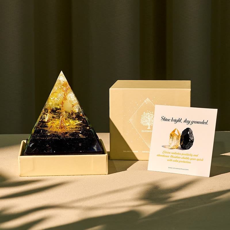 Pyramide Arbre de Vie Olivenorma Golden Clarity-Citrine & Obsidienne - 10*10cm (avec carte) - OUI S'IL VOUS PLAÎT 8 $ - image 0