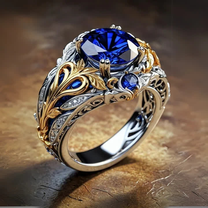 Bague bicolore Olivenorma en or bleu et cristal de saphir - US 11 - image 0