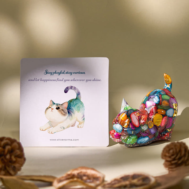 Figurine de chat en cristal Olivenorma Playful Blessing, décoration en pierre précieuse - image 0