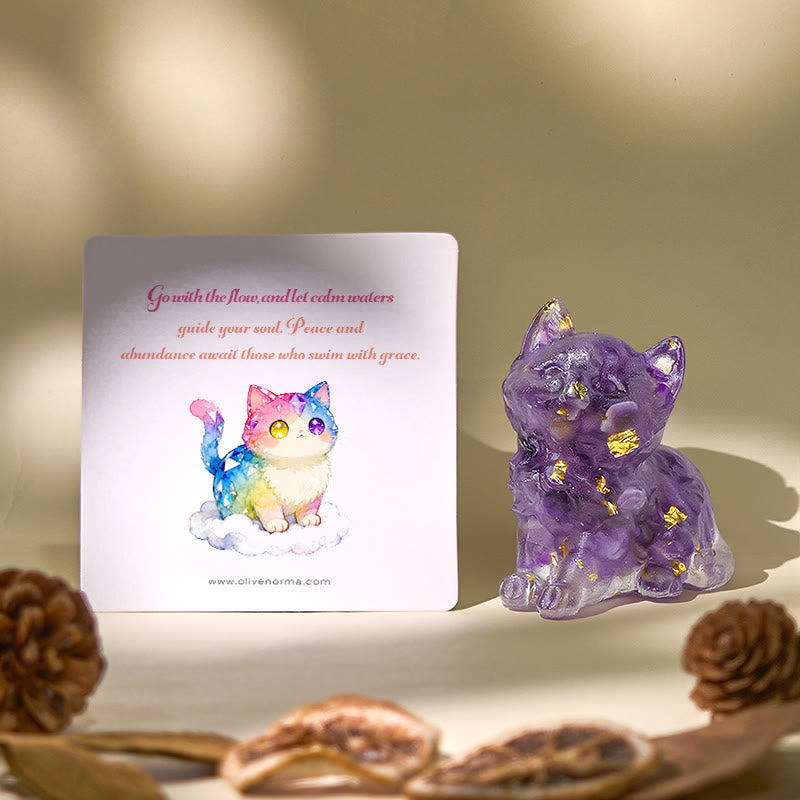 Figurine de chaton porte-bonheur en cristal Olivenorma, décoration en pierre précieuse - image 0