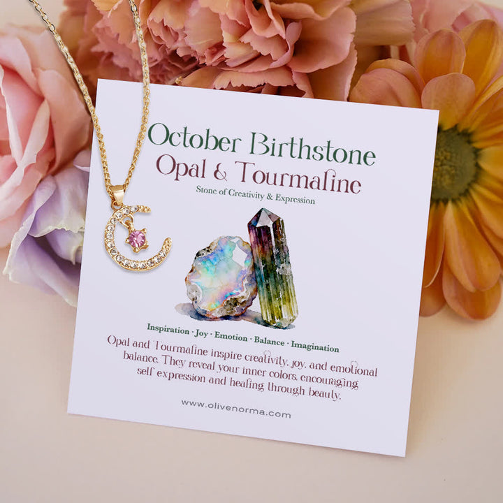 Collier carte cadeau créatif Olivenorma avec pierre de naissance et étoile - Zircon rose d'octobre - Avec carte de pierre de naissance - image 12