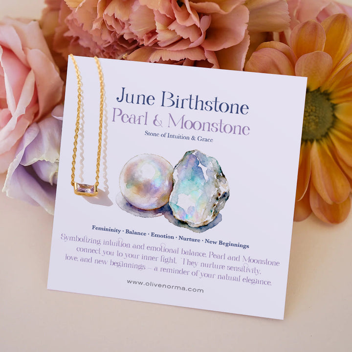 Collier avec pendentif rectangulaire simple Olivenorma en acier inoxydable et pierre de naissance, orné d'une carte cadeau. - Alexandrite - Avec carte de pierre de naissance - image 5