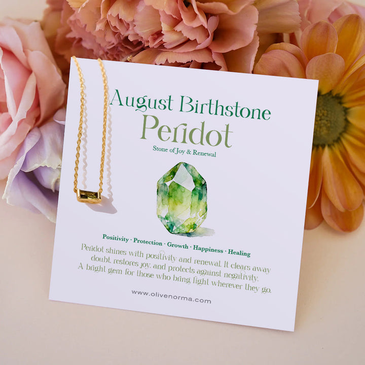 Collier avec pendentif rectangulaire simple Olivenorma en acier inoxydable et pierre de naissance, orné d'une carte cadeau. - Péridot - Avec carte de pierre de naissance - image 10