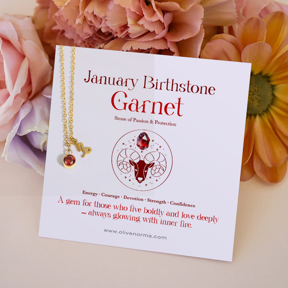 Collier Olivenorma en acier inoxydable avec carte cadeau et rune du zodiaque et pierre de naissance - Janvier/Capricorne& - Avec carte du zodiaque - image 1